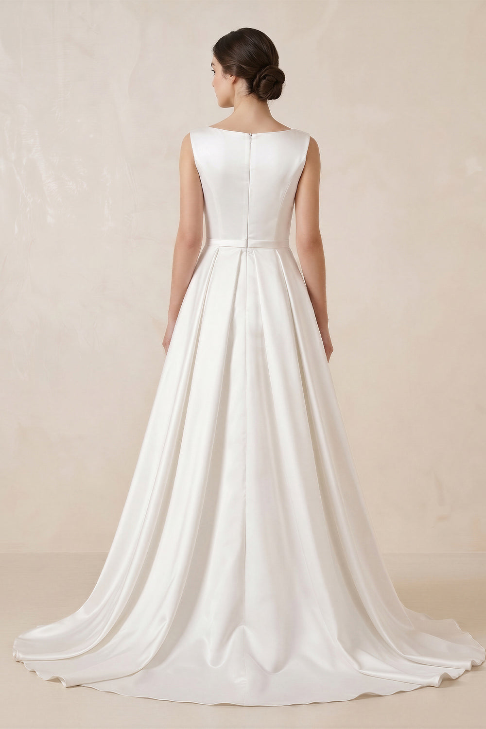 Pure White Satin Sleeveless Bridal Dresses with Pockets – Wedding Dresses by KissProm | Available at KissProm