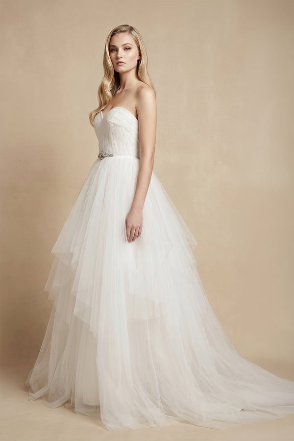 Strapless Sweetheart Backless A Line Strapless Tulle Long Wedding Dresses – Wedding Dresses by KissProm | Available at KissProm