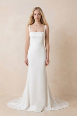 Simple Mermaid Square Neck Satin Wedding Dresses - KissProm