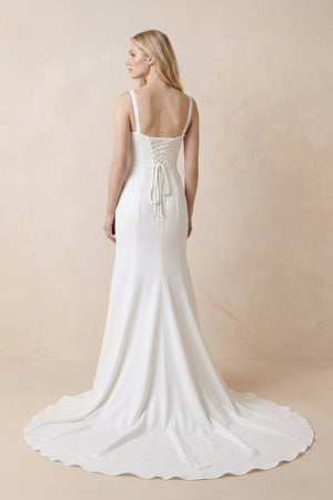 Simple Mermaid Square Neck Satin Wedding Dresses - KissProm