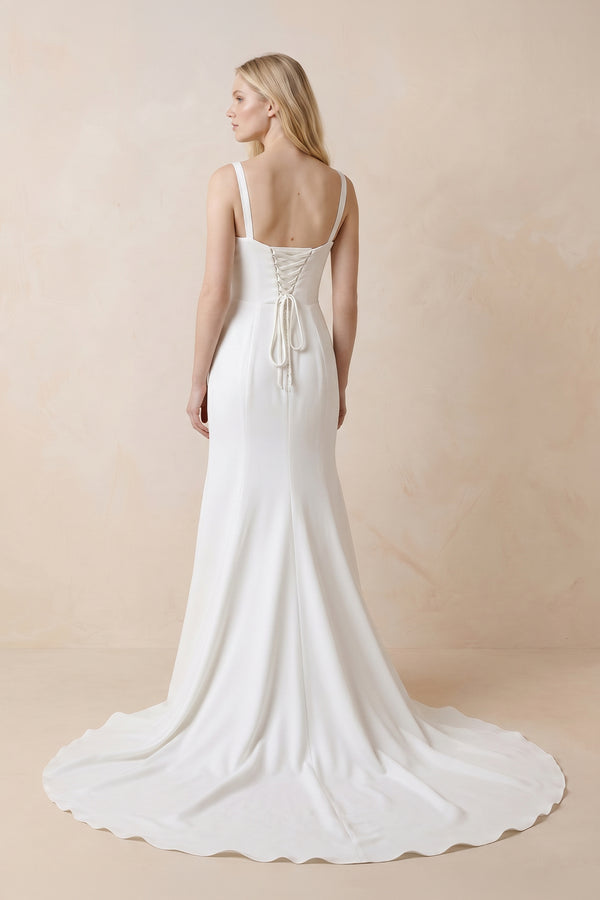 Simple Mermaid Square Neck Satin Wedding Dresses - KissProm