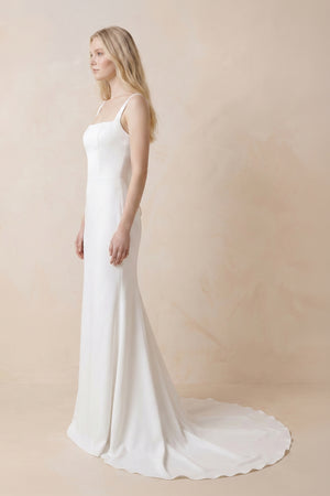 Simple Mermaid Square Neck Satin Wedding Dresses - KissProm
