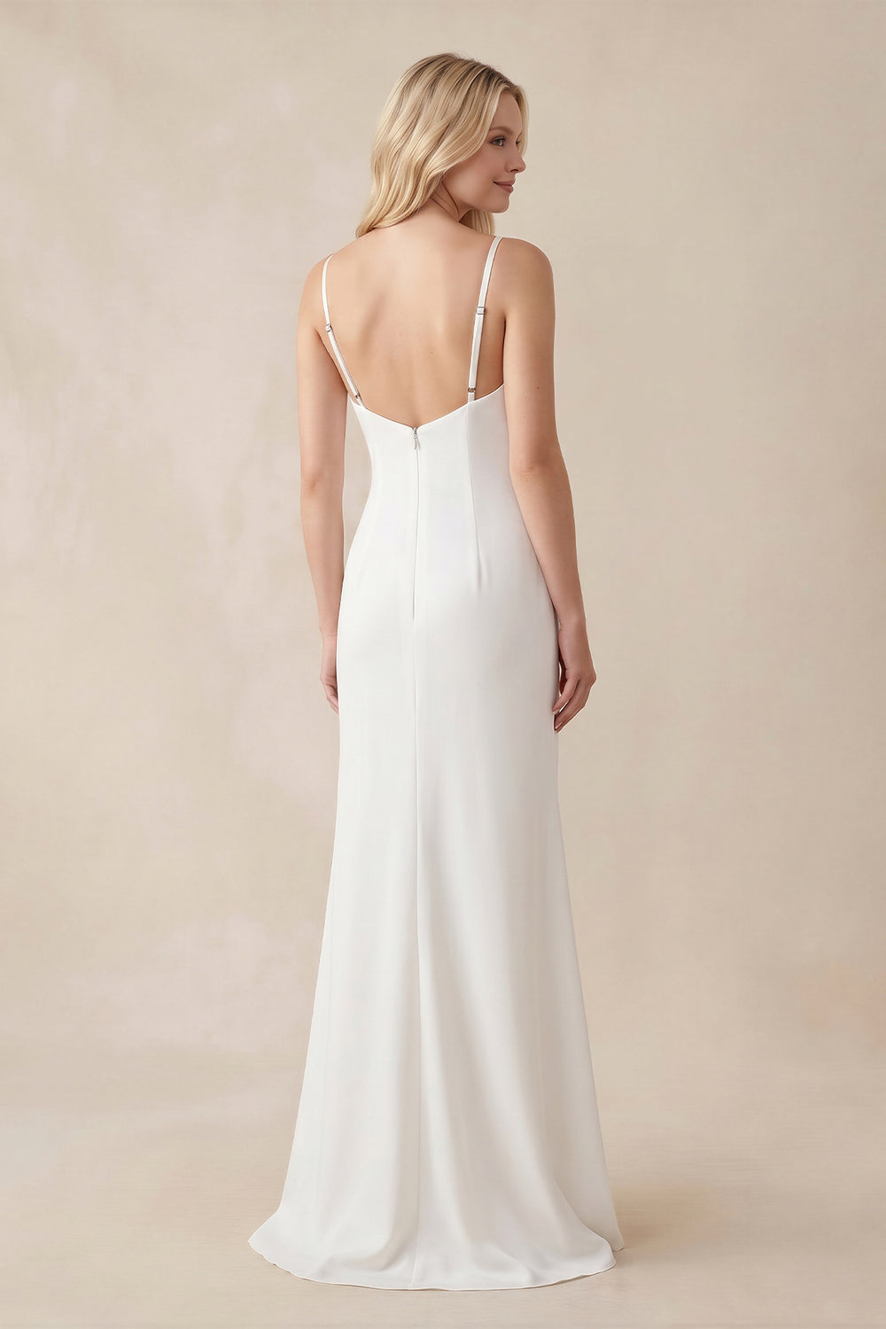 Spaghetti Straps V-neck Simple Beach Wedding Dress– Wedding Dresses by KissProm | Available at KissProm
