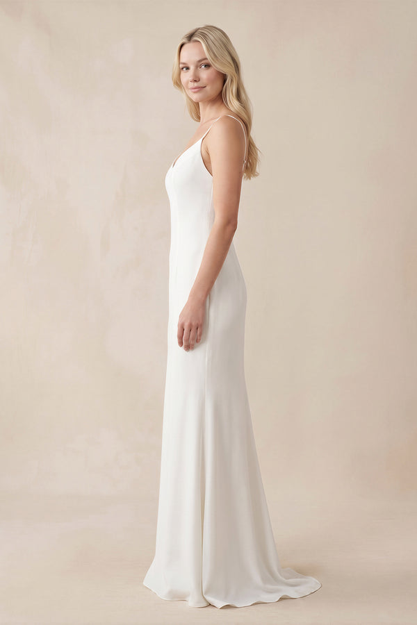 Spaghetti Straps V-neck Simple Beach Wedding Dress– Wedding Dresses by KissProm | Available at KissProm