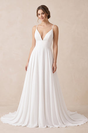 Diamond White A-line Spaghetti Straps Lace Appliques Simple Wedding Dress | KISSPROM
