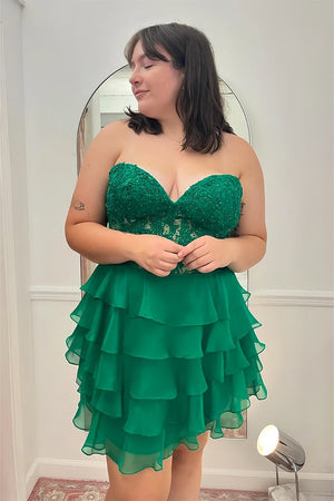 Diana | A-Line Strapless Tiered Corset Short Homecoming Dress with Appliques