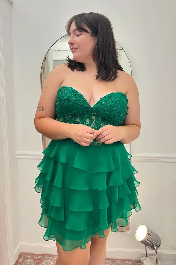 Diana | A-Line Strapless Tiered Corset Short Homecoming Dress with Appliques