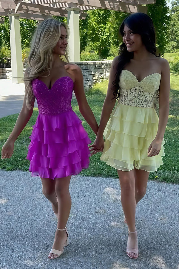 Diana | A-Line Strapless Tiered Corset Short Homecoming Dress with Appliques