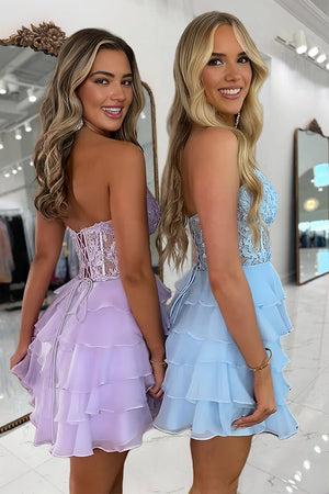 Diana | A-Line Strapless Tiered Corset Short Homecoming Dress with Appliques