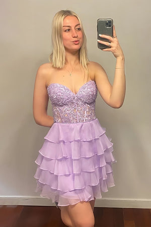 Diana | A-Line Strapless Tiered Corset Short Homecoming Dress with Appliques