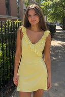 Yellow - Scoop Neck Sheath Satin Ruffles Short Homecoming Dress