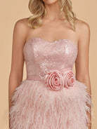 Dilys | Pink - Bodycon Strapless Short Homecoming Dress with Feathers
