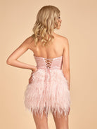 Dilys | Pink - Bodycon Strapless Short Homecoming Dress with Feathers