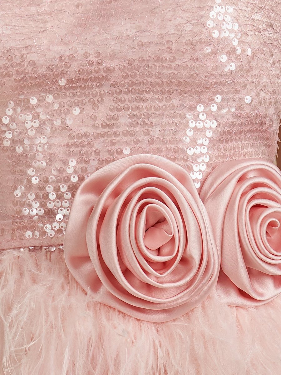 Dilys | Pink - Bodycon Strapless Short Homecoming Dress with Feathers