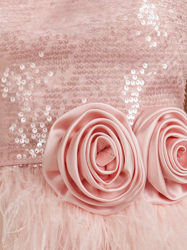 Dilys | Pink - Bodycon Strapless Short Homecoming Dress with Feathers