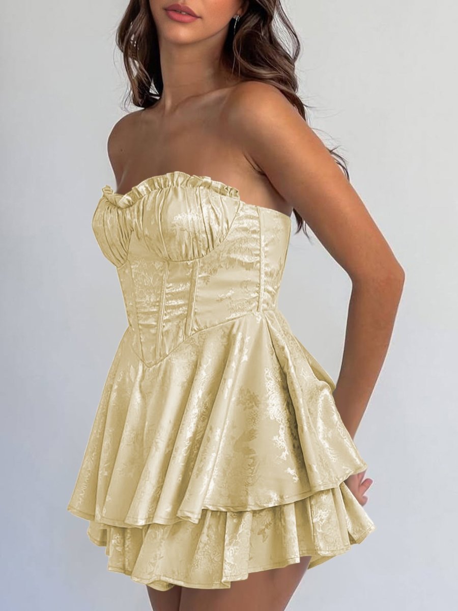 Dione | Yellow - A Line Sweetheart Corset Ruffles Short Homecoming Dresses - KissProm