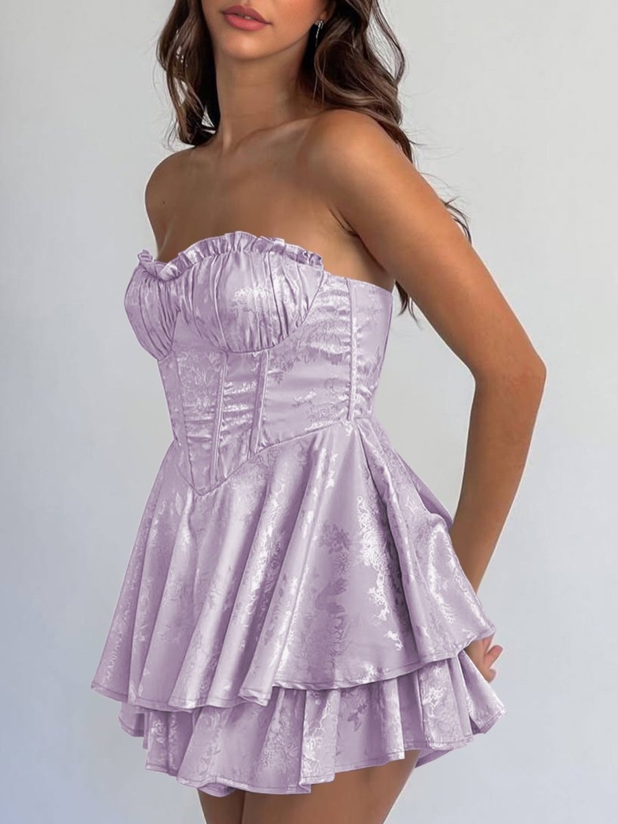 Dione | Lavender - A Line Sweetheart Corset Ruffles Short Homecoming Dresses - KissProm
