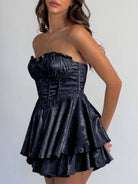 Dione | Navy Blue - A Line Sweetheart Corset Ruffles Short Homecoming Dresses - KissProm