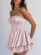 Dione | Pink - A Line Sweetheart Corset Ruffles Short Homecoming Dresses - KissProm