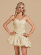 Diopside | Champagne - Strapless A-Line Satin Balloon Draped Homecoming Dress