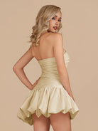 Diopside | Champagne - Strapless A-Line Satin Balloon Draped Homecoming Dress