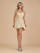 Diopside | Champagne - Strapless A-Line Satin Balloon Draped Homecoming Dress