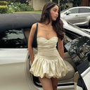 Diopside | Champagne - Strapless A-Line Satin Balloon Draped Homecoming Dress