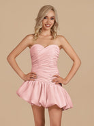 Diopside | Pink - Strapless A-Line Satin Balloon Draped Homecoming Dress