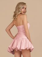 Diopside | Pink - Strapless A-Line Satin Balloon Draped Homecoming Dress