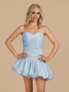 Diopside | Sky Blue - Strapless A-Line Satin Balloon Draped Homecoming Dress