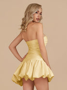 Diopside | Yellow - Strapless A-Line Satin Balloon Draped Homecoming Dress
