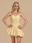 Diopside | Yellow - Strapless A-Line Satin Balloon Draped Homecoming Dress