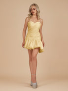 Diopside | Yellow - Strapless A-Line Satin Balloon Draped Homecoming Dress