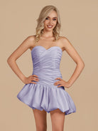 Diopside | White - Strapless A-Line Satin Balloon Draped Homecoming Dress
