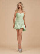 Diopside | Mint Green - Strapless A-Line Satin Balloon Draped Homecoming Dress