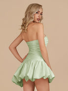 Diopside | Mint Green - Strapless A-Line Satin Balloon Draped Homecoming Dress