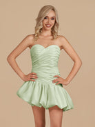 Diopside | Mint Green - Strapless A-Line Satin Balloon Draped Homecoming Dress