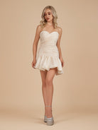 Diopside | White - Strapless A-Line Satin Balloon Draped Homecoming Dress