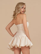 Diopside | White - Strapless A-Line Satin Balloon Draped Homecoming Dress