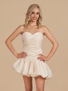 Diopside | White - Strapless A-Line Satin Balloon Draped Homecoming Dress
