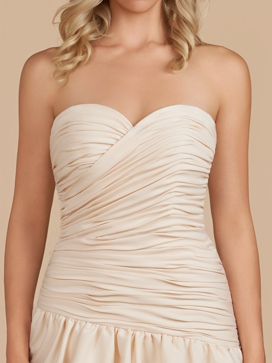 Diopside | White - Strapless A-Line Satin Balloon Draped Homecoming Dress