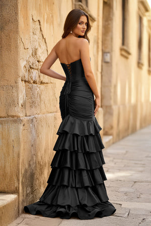 Mermaid Sweetheart Satin Ruffle Long Prom Dress With Split - KISSPROM PROM DRESSES