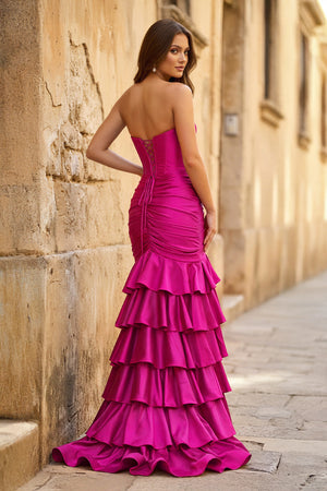 Mermaid Sweetheart Satin Ruffle Long Prom Dress With Split - KISSPROM PROM DRESSES