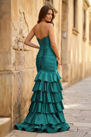 Mermaid Sweetheart Satin Ruffle Long Prom Dress With Split - KISSPROM PROM DRESSES