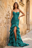 Mermaid Sweetheart Satin Ruffle Long Prom Dress With Split - KISSPROM PROM DRESSES