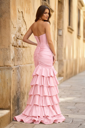 Mermaid Sweetheart Satin Ruffle Long Prom Dress With Split - KISSPROM PROM DRESSES