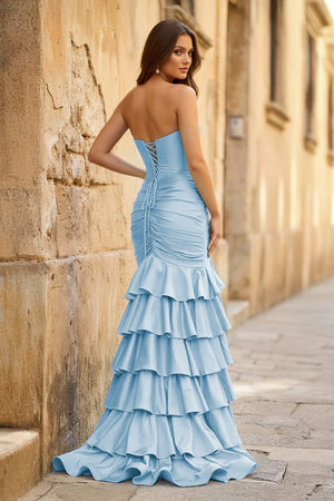 Mermaid Sweetheart Satin Ruffle Long Prom Dress With Split - KISSPROM PROM DRESSES