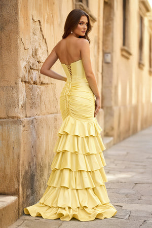 Mermaid Sweetheart Satin Ruffle Long Prom Dress With Split - KISSPROM PROM DRESSES