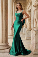 Fuchsia Square Neck Satin Mermaid Formal Gown with Bow - KissProm