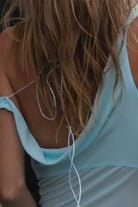 KissProm-Domenech Sky Blue One Shoulder Sheath Chiffon Pleated Long Formal Prom Dresses